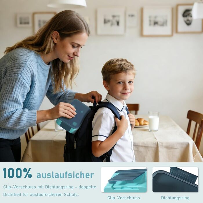 Ланчбокс дитячий з роздільниками 1100 мл - Непротікаючий контейнер для їжі з секціями 3-в-1 для школи - Штабельований бокс для перекусу з кришкою, без BPA, темно-синій