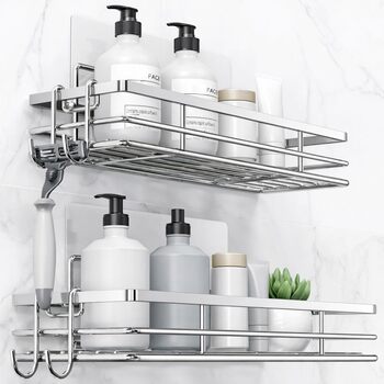 Полиця для душу без свердління, 2 шт., нержавіюча сталь SUS304, клейка полиця для ванної кімнати