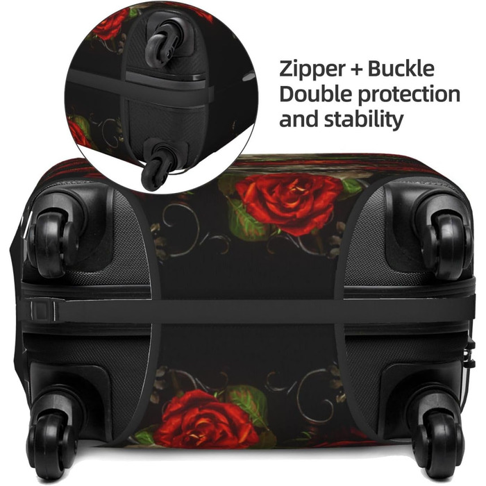 Чохол для багажу BAFAFA з принтом Череп і троянди, еластичний захист від подряпин і пилу для валіз, чорний, розмір 85