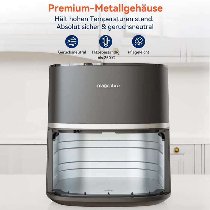 Фритюрниця magicplux 5.5 л XXL, фритюрниця 1500 Вт з 13 попередньо запрограмованими, з цифровим світлодіодним сенсорним екраном, технологія рівномірного нагрівання X CYCLONE AIR, з 21 рецептом, можна мити в посудомийній машині, чорний без вікон