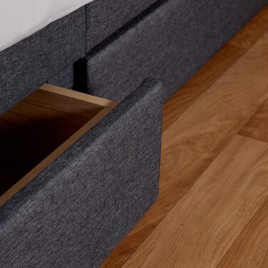 Ліжко-футон Homestyle4u, м&39яке ліжко 140x200 з рейковим каркасом та 2 коробками для зберігання, сіре, двоспальне ліжко з місцем для зберігання Артикул 2620 Сірий, з рейковим каркасом та коробкою для зберігання, 140 x 200 см