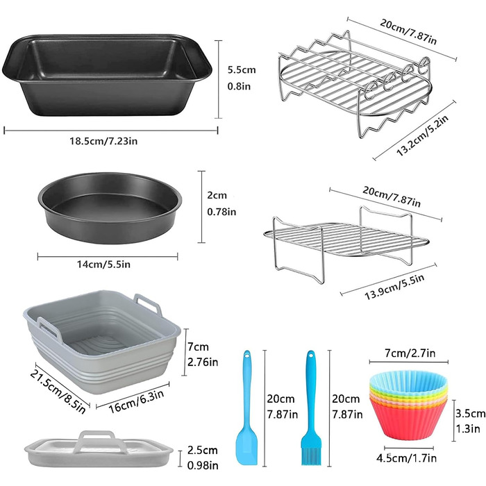 Аксесуари для фритюрниці Shulltji, аксесуари для фритюрниці Ninja AF400EU AF300EU Emerio Princess Innsky COSORI Tower 7.6L-9.5L, включаючи силіконову форму, решітку для гриля, форму для випічки тощо 9 шт.