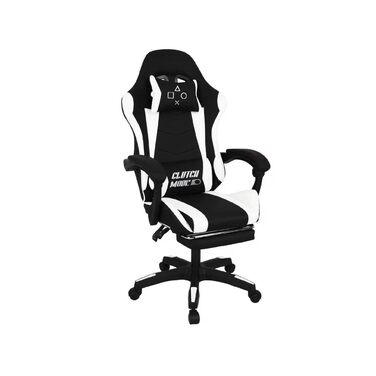 Ергономічне ігрове крісло FRANKYSTAR Clutch, офісне крісло з поперековою подушкою, підголівником та підставкою для ніг з ПВХ, чорно-біле