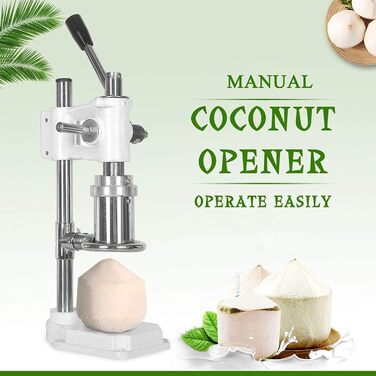 Відкривач кокосових ковпачків, ручний відкривач для кокосів з нержавіючої сталі, комерційний ручний відкривач для кокосових горіхів, ручка, що економить час і працю регульована висота, розмір відкриття 6 см, білий