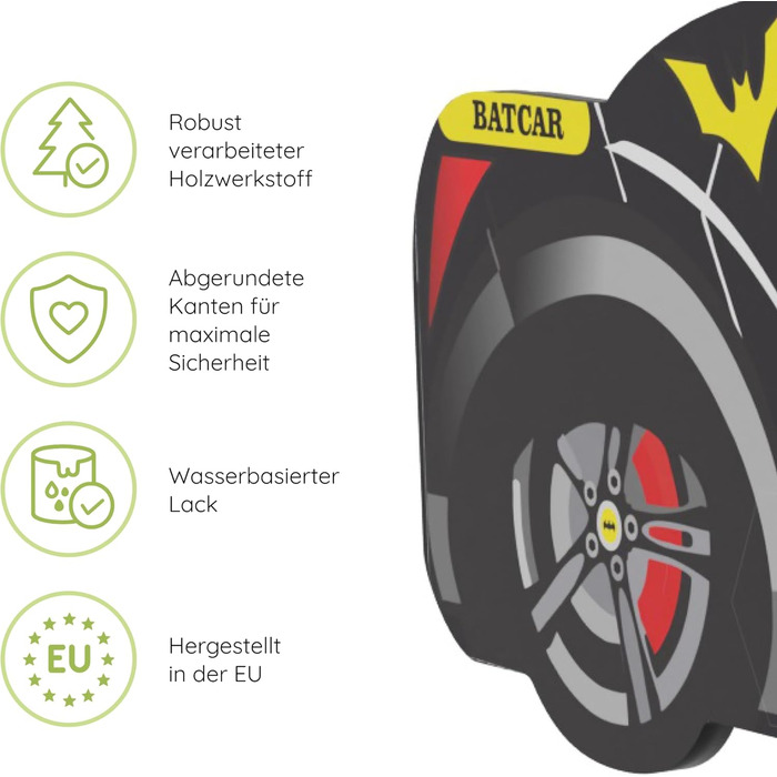 Дитяче ліжко-автомобіль Kids Collective 80x160 см із захистом від падіння Дитяче ігрове ліжко Бетмен, Бетмобіль, Бетменська машинка, чорного кольору, матрац опціонально Для дітей віком від 3 до 10 років, 80x160 см Матрац не входить до комплекту