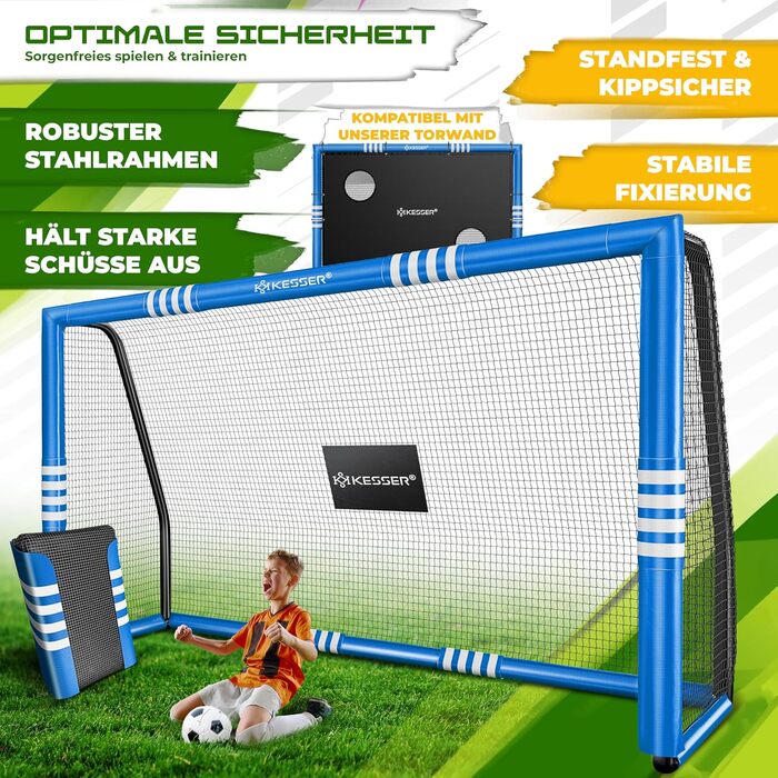 Футбольні ворота KESSER для саду, міцні тренування на свіжому повітрі, тренування зі стрільби, сітка, стійка до ультрафіолету, сталева рама з підкладкою, анкерні кріплення для землі, повітряний насос, конуси, монтажні аксесуари для дітей та дорослих, 240 