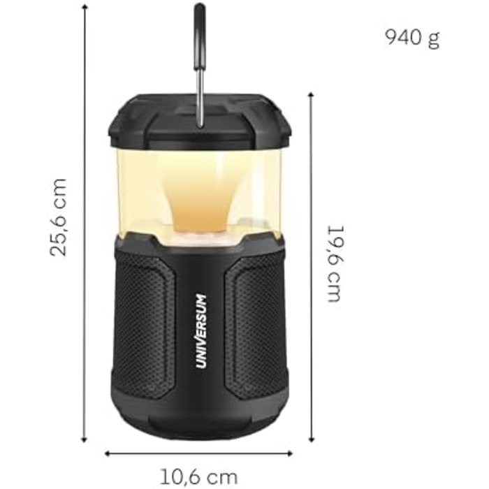 Вулична Bluetooth-колонка з підсвічуванням та зовнішнім акумулятором - 20 Вт, SD-карта, AUX-IN - акумулятор 10000 мАг - світлодіодний кемпінговий ліхтар з Bluetooth-колонкою - світлодіод з регульованою яскравістю, 2300 люкс - всепогодний, 300 -
