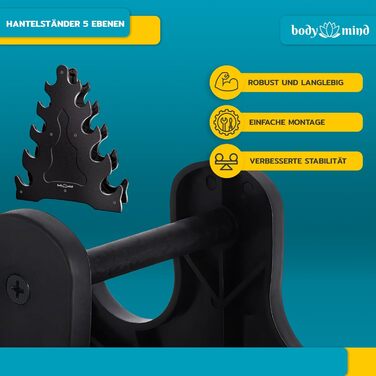 Набір неопренових гантелей Body & Mind з протиковзанням та 5-рівневою стійкою (10 гантелей)