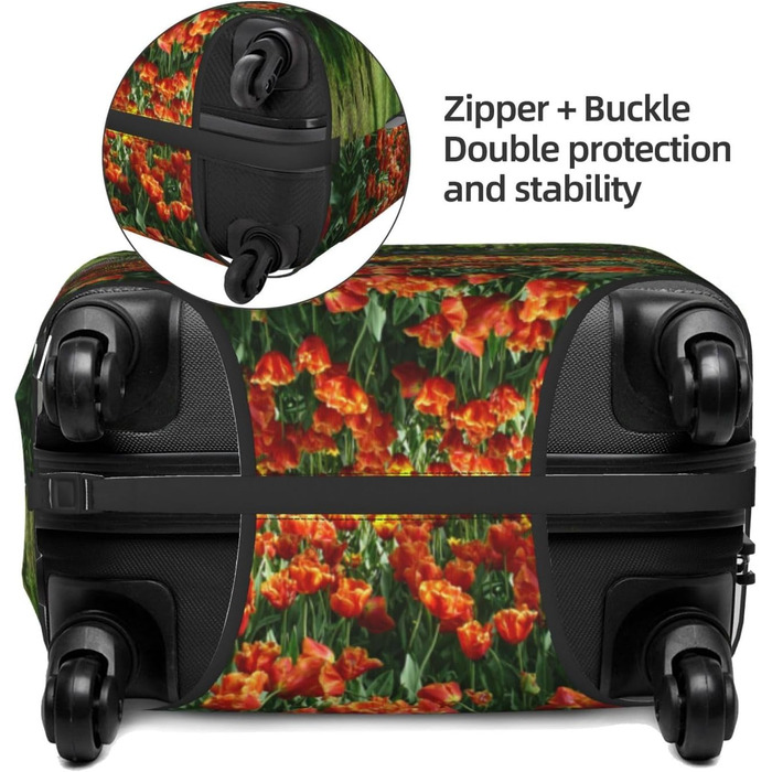 Чохол для валізи Весняний тюльпан з принтом, еластичний захист від подряпин та пилу, чорний, розмір 85