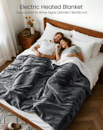 Ковдра з підігрівом anysun, нагрівальні подушечки 200x180 см, ковдра з підігрівом та автоматичним вимкненням, 6 налаштувань нагріву, 10-годинний таймер, електрична ковдра з підігрівом та захистом від перегріву для ліжка, дивана, можна прати в пральній маш