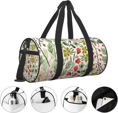 Спортивна сумка для подорожей з квітковим принтом, сумка для ночівлі, чорна, універсальний розмір