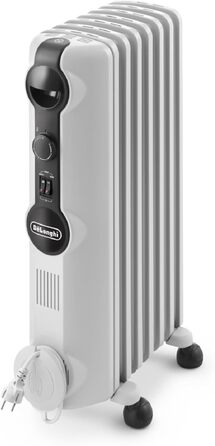 Масляний обігрівач De'Longhi Radia S (TRRS0715) для приміщень до 45 м, електрообігрівач на 7 секцій, 1500 Вт, з термостатом, захистом від замерзання та можливістю переміщення, білий