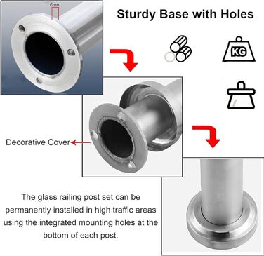 Стовп для скляного поручня з нержавіючої сталі Yoeoefuo 70 см – надійне рішення для сучасних інтер’єрів та екстер’єрів