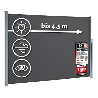 Бічний тент empasa Start 2.0, сонцезахисний екран, вітрозахисний, розсувний тент для саду, балкону та тераси, з підставкою, колір антрацит, розмір 160 x 450 мм