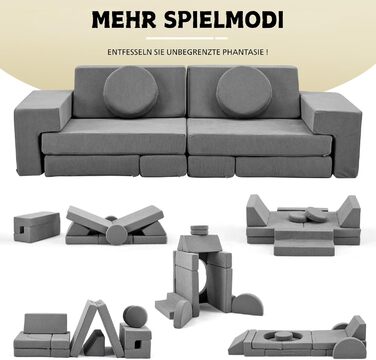 Дитячий диван LALAHO, ігровий диван для дітей, виготовлений з вельвету, складні пінопластові будівельні блоки, дитячий диван та дитяче крісло, універсальний та вільно складаний своїми руками, для дитячої ігрової кімнати, меблі для спальні (сірий)