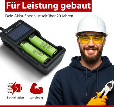 Зарядний пристрій XTAR VC2 з 2 відсіками, включаючи 2 літій-іонні акумулятори (3,45 Аг, живлення від USB - 3,6 В), елементи з піднятим позитивним виводом, незахищені