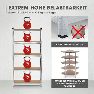 Високий стелаж EASYmaxx, комплект з 2 шт., 180x90x40 см Вантажопідйомність 1750 кг, 175 кг на полицю Стелажі та верстак Підвальні стелажі, стелажі для зберігання з 10 регульованими полицями Підвал, гараж, кімната для хобі, майстерня, високий стелаж, компл