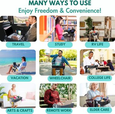 Мобільний робочий стіл для ноутбука та планшета TravelMate зручний піднос для подорожей, навчання та роботи з сумкою для зберігання, регульованим ременем та чохлом для планшета (до 15.6 дюймів), чорний