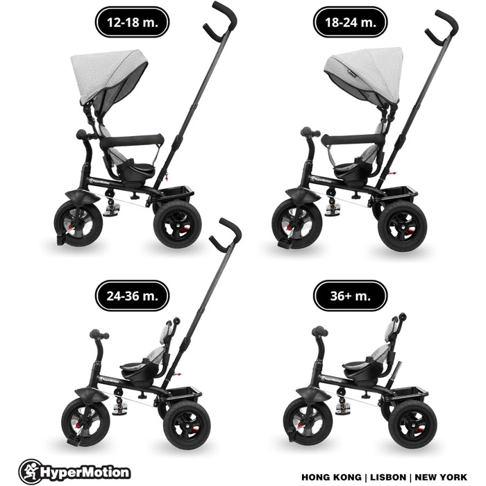 Дитячий триколісний велосипед HyperMotion від 1 року до 20 кг, дитячі велосипеди, 1-4 роки, дитячий велосипед з ручкою, триколісни