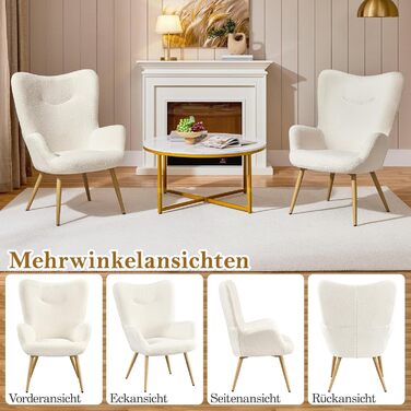 Крісло Yaheetech Wingback, елегантне крісло, м&39яке крісло зі складною спинкою, витримує вагу до 136 кг, крісло для вітальні/спальні, біле, без пуфа