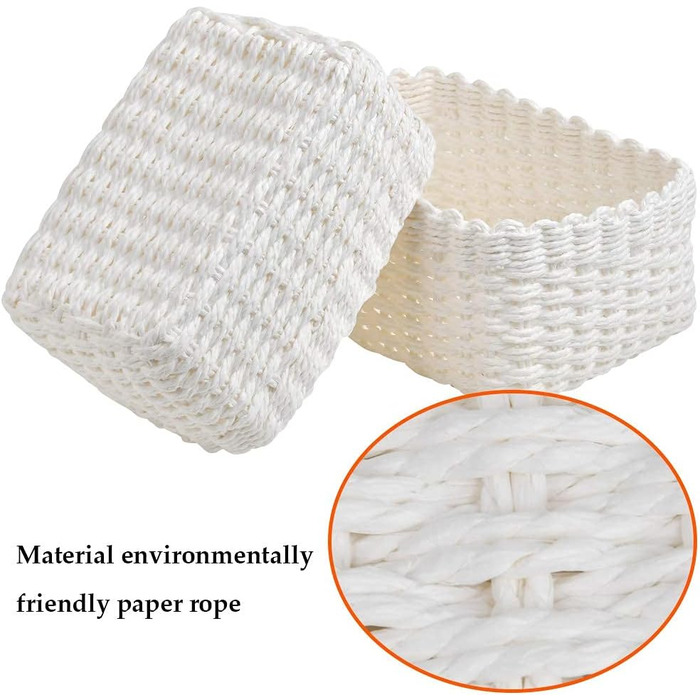 Набір кошиків для зберігання з 3 предметів з перероблених паперових мотузок, 3 розміри, плетені кошики для зберігання, полиці-кошики, органайзер для шаф, ванна кімната, кухня, спальня (білий)