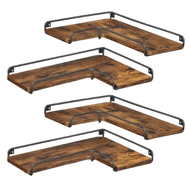 Подібна кутова полиця, комплект з 4 шт. , настінна полиця, промисловий дизайн, для вітальні, спальні, кухні, вінтажний коричнево-чорний LLS832B01 4 предмети Вінтажний коричневий чорний