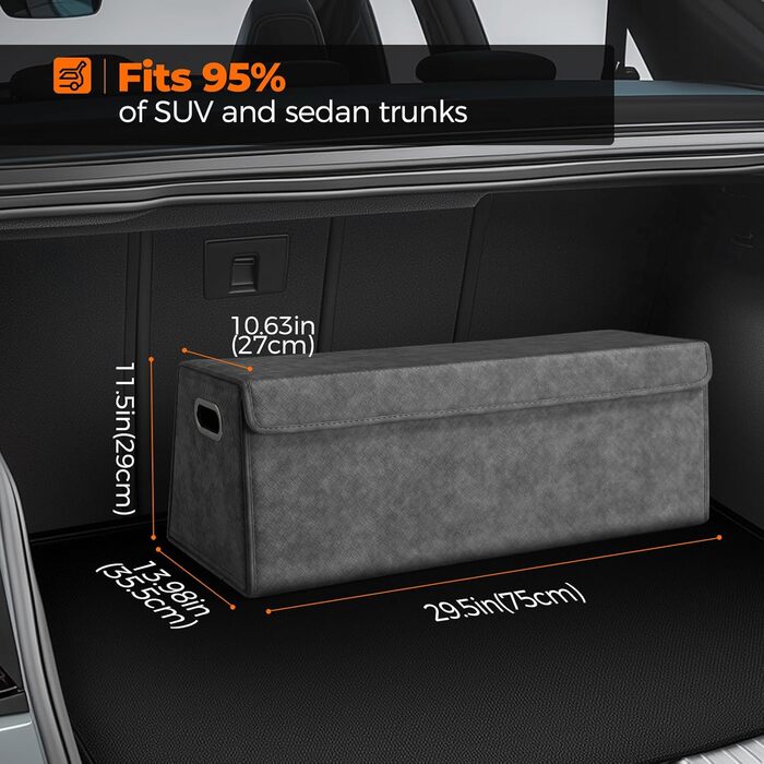 Органайзер для багажника Fyzeoty великий, шкіряний органайзер для позашляховиків, автомобілів, з магнітною кришкою, складаний та регульований, трапецієподібної форми, сірий