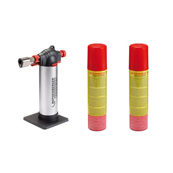 Пальник ROTHENBERGER Industrial - Crme Brle Gourmet, включаючи 2 запасні газові насадки Пальник Бунзена Кухонний пальник Паяльний пальник Робоча температура 450 Великий газовий балон з 2 газовими насадками