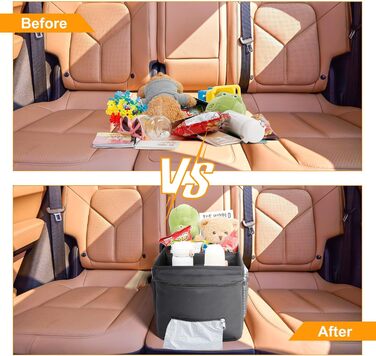 Органайзер на спинку автокрісла Cozary, органайзер для дітей з кишенями для іграшок, книжок та перекусів, з тримачами для напоїв та сітчастими кишенями, складаний чорний