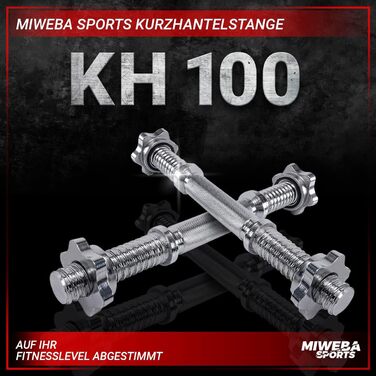 Гантельний гриф Miweba Sports KH100/101, 35 см, діаметр 30 мм, сталь, набір з 2 шт., з замками Spinlock