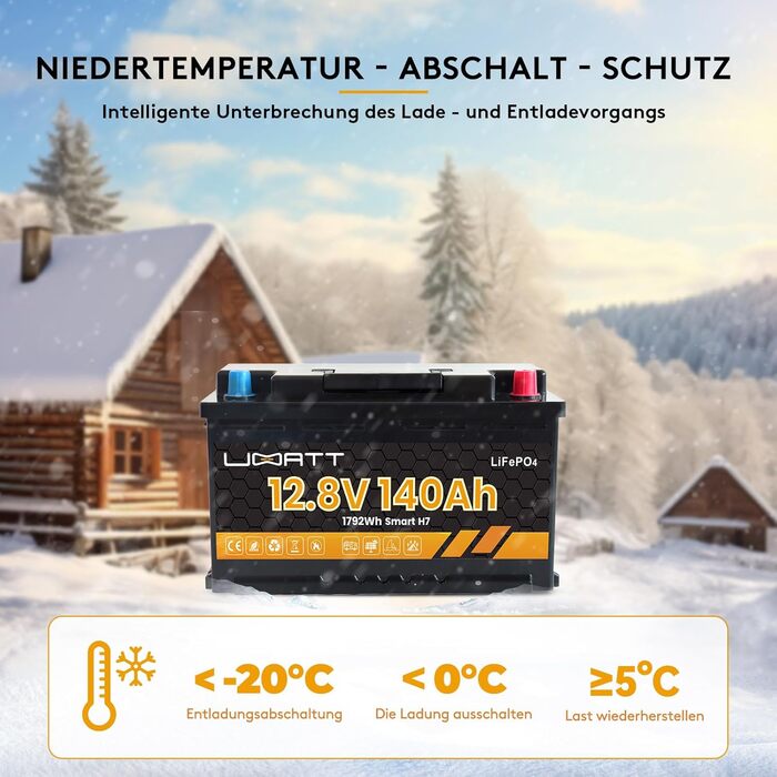 Літій-іонний акумулятор 12V 140Ah LiFePO4 з Bluetooth та додатком легкий, довговічний сонячний акумулятор з ресурсом до 15000 циклів для автофургонів, кемпінгу, дому, човнів із захистом від глибокого розряду BMS (12.8V 140Ah H7)