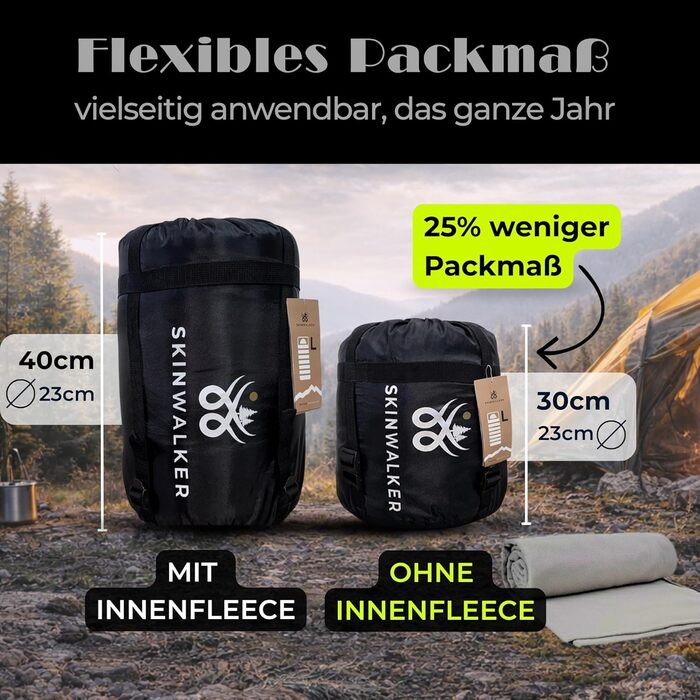 Спальний мішок SkinWalker Маленький розмір, висота до 1,70 м 3-4 сезони зі знімним флісом подушка від -18C до 15C Зимовий Літній спальний мішок-ковдра для кемпінгу, молодіжний, синьо-сірий