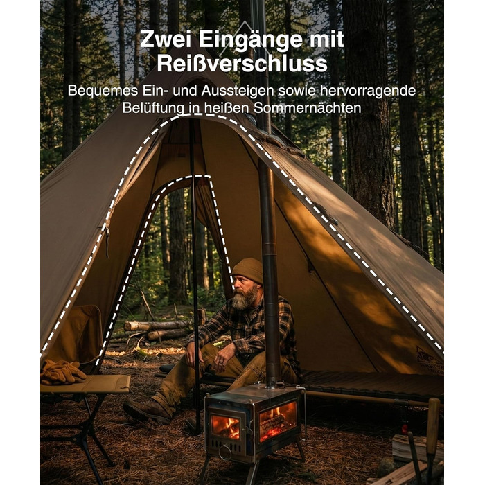 Намет OneTigris NORTHGAZE 2.0 Tipi для 2-4 осіб, кемпінговий намет на 4 сезони, водонепроникний, пірамідальний, 3000 мм (нейлон)