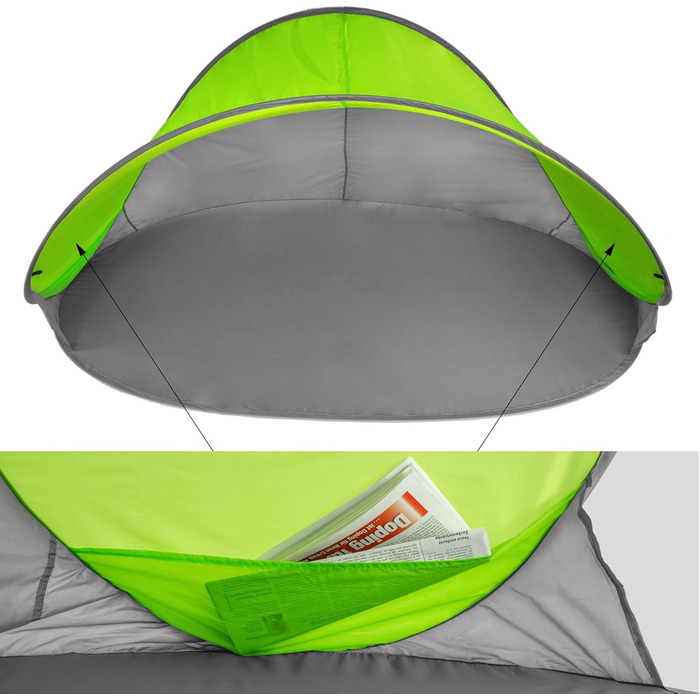 Розкладний пляжний намет для 2 осіб, 220x120x100 см, захист від ультрафіолету, вітрозахисний, кемпінговий вітрозахисний намет, садовий сонцезахисний намет, кемпінговий намет, велопробіг - синій/зелений/сірий 401682