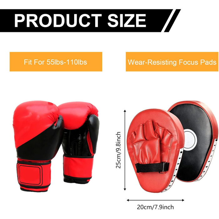 Набір для тренувань у боксі, 1 пара боксерських рукавичок 6 унцій та 1 пара лапок для муай-тай, накладки на руки з поліуретану, боксерські лапи, боксерські лапи, набір боксерських рукавичок для дітей, боксерське спорядження для кікбоксингу