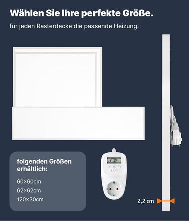 Інфрачервоний обігрівач VIESTA CF 6060 см 360 Вт з термостатом TH12 Карбоново-кристалічна нагрівальна панель для стін, стелі та підвісних стель 60x60 см Plus TH12