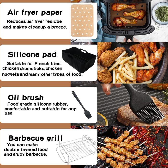 Аксесуари для двозонної аерофритюрниці, набір аксесуарів для фритюрниці з силіконовою формою для Ninja Foodi AF300EU,AF400EU,AF400EUCP, Innsky, аксесуари для подвійної фритюрниці Princess 7,6 л-9,5 л, решітка для гриля аерофритюрниці тощо