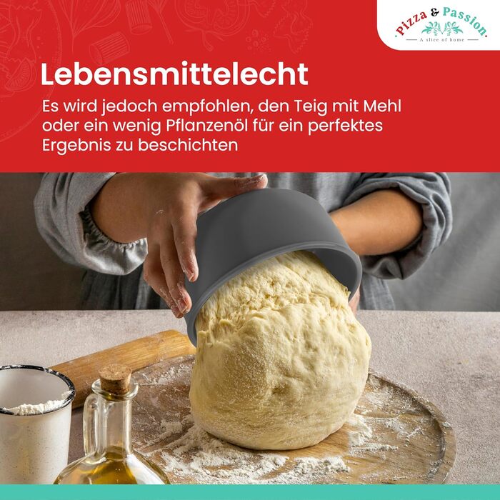 Коробка для тіста для піци Pizza&Passion з кришкою - Набір із 6 силіконових коробок для тіста для піци - Силіконові коробки для тіста для піци з антипригарним покриттям - Коробка для розстойки тіста для піци, Коробка для піци, Аксесуари для піци для розст