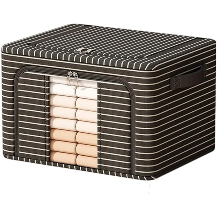 Компактний складний контейнер для зберігання зі сталевою опорною конструкцією та повітропроникною тканиною Оксфорд для економії місця (100 л, чорні смужки)