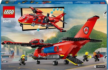 Пожежний літак LEGO City, пожежний набір з іграшковим літаком для дітей, будівельний набір з 3 фігурками пожежників та пожежним фоном, чудова ідея для подарунка для хлопчиків та дівчаток віком від 6 років 60413