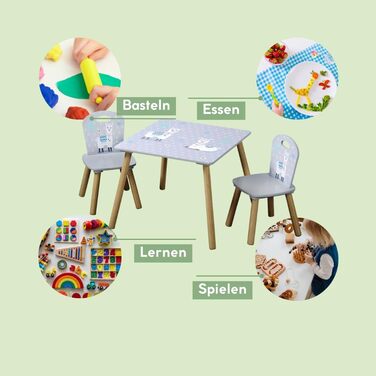 Дитячий стіл з 2 стільцями, Матеріал ДВП, Розміри 55 x 55 x 45 см, Дизайн Альпака, Колір Сірий 17702 13