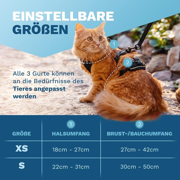 Шлейка для котів Pets Perfect - Надміцна шлейка для котів із повідком, що запобігає втечі - Повідець для котів - Наш комплект шлейок для котів забезпечує безпеку під час прогулянок (S)