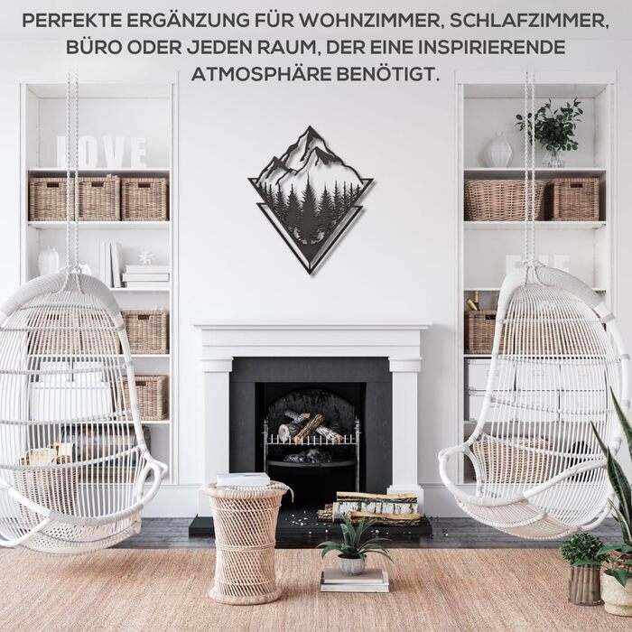 Настінне оздоблення KUINEA гори, фреска дерево колір антрацит настінне оздоблення для дому, офісу, спальні, вітальні та кухні, гір