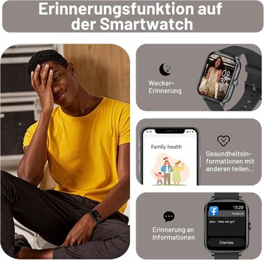 Розумний годинник ASWEE для чоловіків та жінок із Bluetooth-дзвінками, 1,83-дюймовий HD-фітнес-годинник, 123 спортивних режимів, фітнес-трекер із крокоміром, водонепроникний IP67 для Android та iOS, подарунок на День святого Валентина, чорний