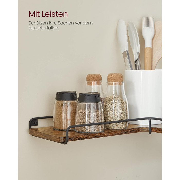 Подібна кутова полиця, комплект з 4 шт. , настінна полиця, промисловий дизайн, для вітальні, спальні, кухні, вінтажний коричнево-чорний LLS832B01 4 предмети Вінтажний коричневий чорний