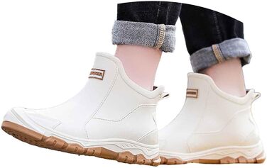 Універсальні гумові чоботи для жінок та чоловіків, до середини литки, широкі литки, короткі гумові чоботи, босоніж, фестивальні гумові черевики, водонепроникні, широке халяву, нековзні гумові чоботи, 01 бежевий, 40 EU