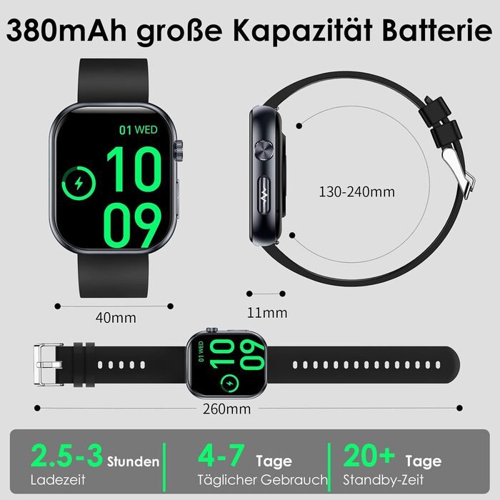 Розумний годинник YUPENG з ЕКГВСР/кров&39яним тиском/сечовою кислотою/ІМТ, 1,95-дюймовий AMOLED сенсорний фітнес-годинник з функцією телефону, 24-годинний монітор сну/серцевий ритм/SpO2/екстрений виклик SOS Android iOS Чорний