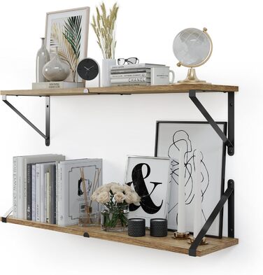 Настінні плаваючі книжкові полиці CASSA ZENO, комплект з 3 шт. , 80 см x 20 см, книжкова полиця для спальні, вітальні, офісу, ванної кімнати, кухні, дерев&39яна, рустикальна, з металевим кронштейном (натуральний колір), натуральний колір, 3 20 Г x 80 Ш x 