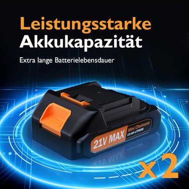 Бензопила XIAZIR 6-дюймова міні-портативна портативна 21В два живлення один зарядний пристрій європейського стандарту CE, із зарядним пристроєм, акумулятором, гайковим ключем, підходить для садових бензопил кольору