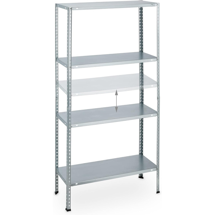 Надміцний стелаж Relaxdays, комплект з 2 шт. , розміри (В x Ш x Г) 147,5 x 75,5 x 30,5 см, 160 кг, оцинкована сталь, стелажі для зберігання в підвалах, сріблястий